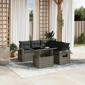 vidaXL Set mobilier grădină cu perne, 6 piese, gri, poliratan