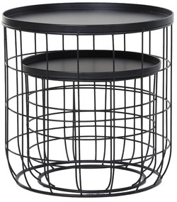 Outsunny Set 2 Piese Masuta de Cafea din Metal Negru , Φ50x50cm & Φ41.5x35.5cm