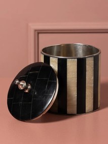 Set 2 cutii decorative din metal și rășină, dungi negre și natur, capac negru cu buton argintiu, finisaj lucios, 20 x 12,5 cm, „Élégance”