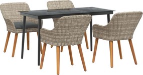 vidaXL Set de masă pentru grădină cu pernă 5 pcs Gri deschis poliratan