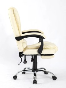 Scaun directorial, Masaj în perna lombară, Suport picioare, Rabatabil, piele PU, Bej