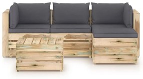Set mobilier gradina, 5 piese, cu perne, lemn impregnat verde Antracit si maro, 5