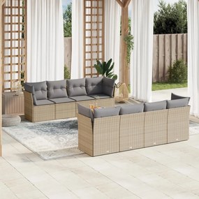 vidaXL Set canapele de grădină, 9 piese, cu perne, bej, poliratan
