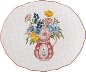 Farfurie din ceramică cu motive florale și margine roz pictată manual, 20×17×2 cm, „Dorothy"