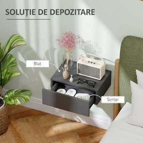 HOMCOM Noptieră Suspendată cu Sertar din PAL, 40x30x15 cm, Negru | Aosom Romania