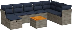 vidaXL Set canapele de grădină, 9 piese, cu perne, gri, poliratan