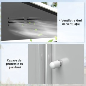 Outsunny Căsuță de Grădină 3.6m² din Oțel Zincat cu Grile de Ventilație, Căsuță de Grădină cu Uși Glisante Duble Blocabile, Acoperiș Înclinat, Căsuță pentru Unelte cu Mănuși, Gri Închis | Aosom Romania