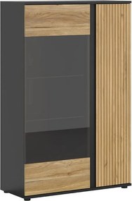 Vitrina LUEN, stejar/negru, PAL laminat/sticla securizata, 95x40x146 c