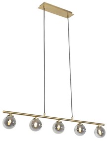 Lampă modernă cu pandantiv aurie 100 cm cu 5 lumini cu sticlă fumurie - Atena