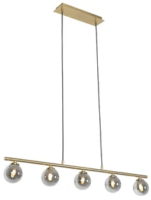 Lampă modernă cu pandantiv aurie 100 cm cu 5 lumini cu sticlă fumurie - Atena