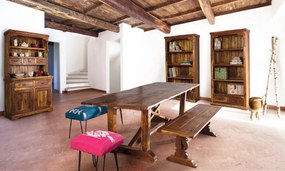 Biblioteca living maro rustic din lemn masiv de Acacia, 100 cm, Chateaux Bizzotto