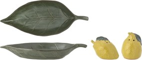 Set solniță și pipernița din ceramică galbenă în formă de lămâi, cu tavă în formă de frunză, 25,5×8,5×11 cm, „Limone"