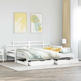 vidaXL Pat de zi cu extensie și sertare fără saltea, alb, 90x190 cm