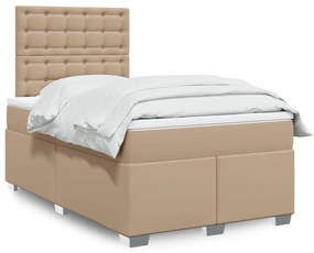 vidaXL Pat box spring cu saltea, cappuccino, 120x190cm piele ecologică