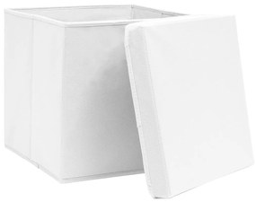 Cutii de depozitare cu capac, 10 buc., alb, 28x28x28 cm 10, Alb cu capace, 1, 10
