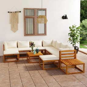 3057650 vidaXL Set mobilier grădină cu perne crem, 12 piese, lemn masiv acacia