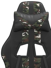 Scaun de gaming cu suport picioare, negru camuflaj, piele eco