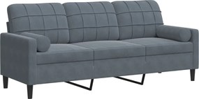vidaXL Canapea cu 3 locuri cu pernuțe, gri închis, 180 cm, catifea