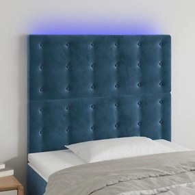 3122892 vidaXL Tăblie de pat cu LED, albastru închis, 80x5x118/128cm, catifea
