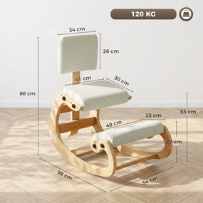 HOMCOM Scaun Ergonomic pentru Genunchi cu Spatar, Balansoar, Postural, Lemn Mesteacan, Crem | Aosom Romania