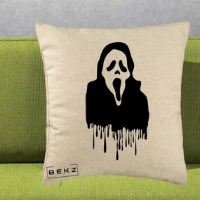 Perna Personalizata Halloween Ghostface Scream Picurand, 40x40 cm, Bej, Husa Detasabila, Perna Inclusa, BEKZ®