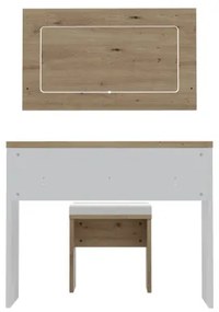 Set Masa Toaleta Olinda, Alb &amp; Stejar Artisan &amp; Alb Lucios, 100,5 x 146 x 42 Cm