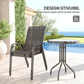 Outsunny Set Mobilier de Grădină din 3 Piese cu Scaune Suprapozabile și Masă din Sticlă, 54x71x93 cm, Gri Închis | Aosom Romania