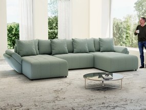 Colțar extensibil dumonde cu ladă de depozitare si sezut confortabil din spuma high-density, Berlin U Enjoy Mint 380x180 cm