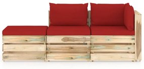 Set mobilier gradina cu perne, 3 piese, lemn verde tratat