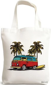 Sacosa de Panza pentru Cumparaturi, Geanta Tote, model Summer vibes 3 38 x 34.5 cm, Alba, BEKZ®