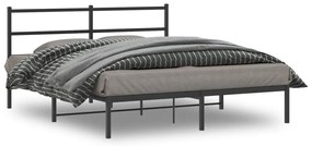 Cadru de pat metalic cu tablie, negru, 160x200 cm