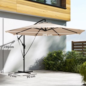 Outsunny Umbrelă Excentrică Ø300 cm cu Bază Încrucișată Manivelă Husă de Protecție și Frânghii de Vânt UPF30+ Caki | Aosom Romania