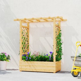 Outsunny Jardinieră ridicată cu spalier lateral și superior, ghiveci pentru flori cu găuri de drenaj, 110x44x113cm, lemn natural | Aosom Romania