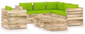 Set mobilier gradina cu perne, 8 piese, lemn verde tratat bright green and brown, 8