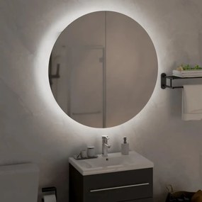 Dulap de baie cu oglinda rotunda si LED, stejar, 54x54x17,5 cm Maro, 54 x 54 x 17.5 cm