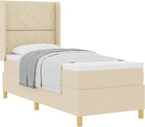 vidaXL Pat cu arcuri cu saltea cu headboard Crem 80 x 200 cm țesătură