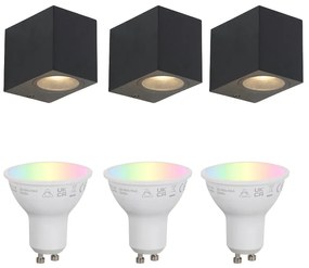 Set de 3 Aplice de Perete Inteligente Negre GU10 50mm IP44 - Baleno