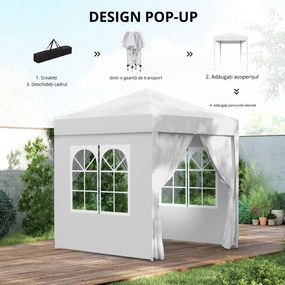 Outsunny Foisor Pliabil 2x2 m con 4 Pereti Detasabili, Foisor de Gradina cu Sac pentru Transport din Poliester si Otel, Alb | AOSOM RO