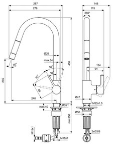 Baterie bucatarie cu dus extactibil Ideal Standard Gusto 235 auriu periat 1 tip de jet