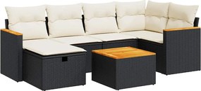vidaXL Set canapele de grădină cu perne, 7 piese, negru, poliratan