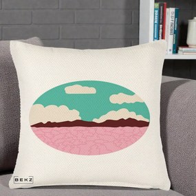 Perna Decorativa Peisaj Desert Oval Pastel, 40x40 cm, Crem Reliefat, Husa Detasabila, Perna Inclusa, BEKZ®