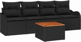 vidaXL Set de canapele pentru grădină cu pernă 5 pcs Negru poliratan