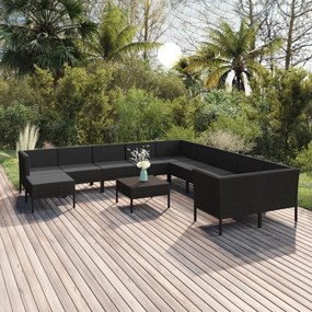 3094521 vidaXL Set mobilier de grădină cu perne, 12 piese, negru, poliratan