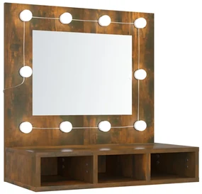 820454 vidaXL Dulap cu oglindă și LED, stejar fumuriu, 60x31,5x62 cm