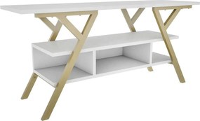 Comoda TV Minerva, alb/auriu, PAL/metal, 120x35x55 cm