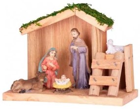 Decoratiune Craciun, polirasina, lemn, Nasterea lui Iisus, iesle cu animale, 15x6.5x11 cm, Magic Home