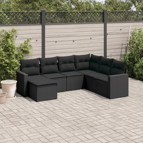 3251632 vidaXL Set canapele de grădină cu perne, 7 piese, negru, poliratan