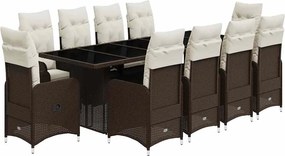 vidaXL Set bistro de grădină cu perne, 11 piese, maro, poliratan