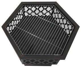 Vatră portabilă pe lemn cu grătar neagră/patină