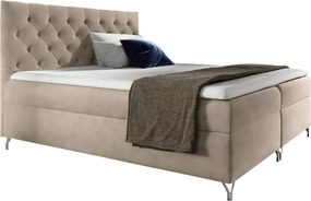 Pat cu boxspring, 200x200, ţesătură bej catifea, GULIETTE + cadou